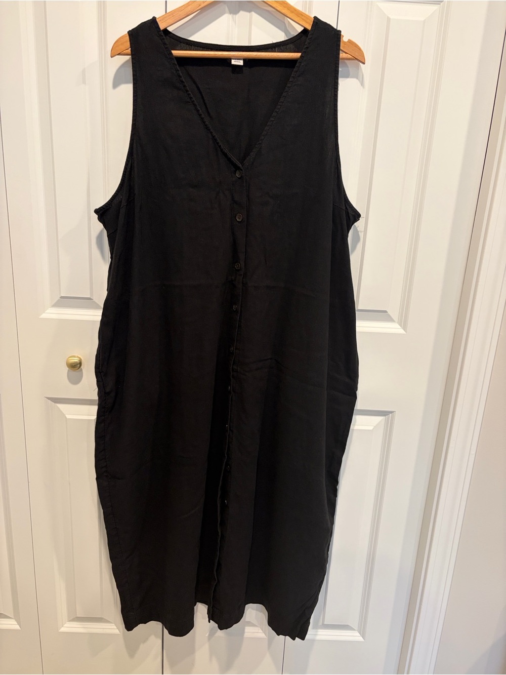 Black sleeveless button front linen blend midi dress XXL